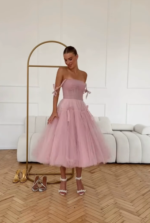 Pink A Line Spaghetti Strap Tulle 18th Birthday Dress Prom Dress SH3848