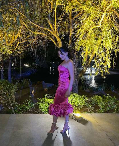 Cute Sheath Strapless Hot Pink Satin Prom Dress Graduation Prom Dress SH2472