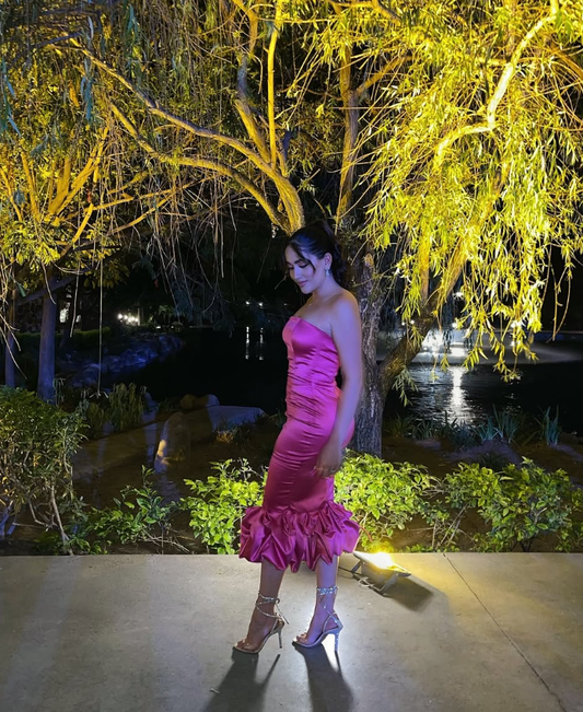 Cute Sheath Strapless Hot Pink Satin Prom Dress Graduation Prom Dress SH2472