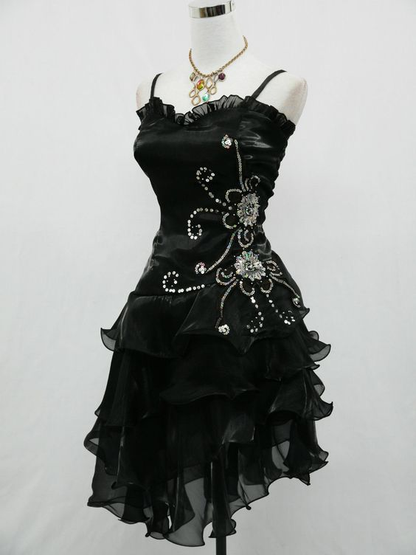 Black Chiffon Beaded Mini Satin Short Prom Dress Homecoming Dress  SH1022