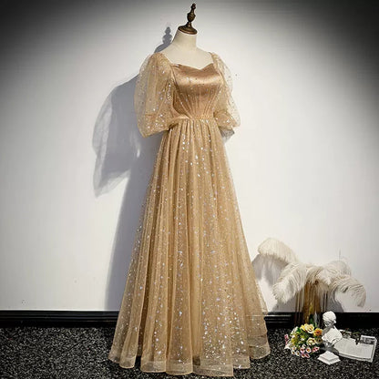 Simple A line Long Tulle Prom Dresses SH234