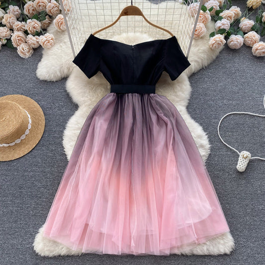 Cute A line Off The Shoulder Ombre Pink Dress Women Dress P085