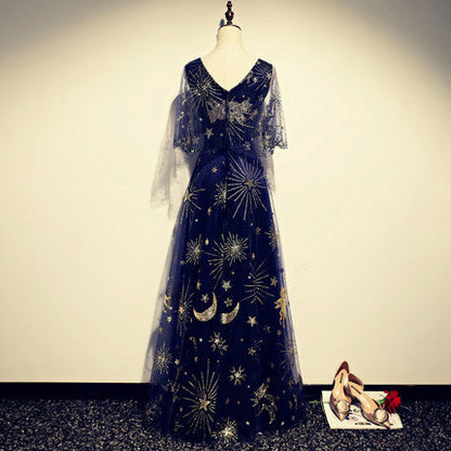 A line Navy Blue Tulle Prom Dresses SH159