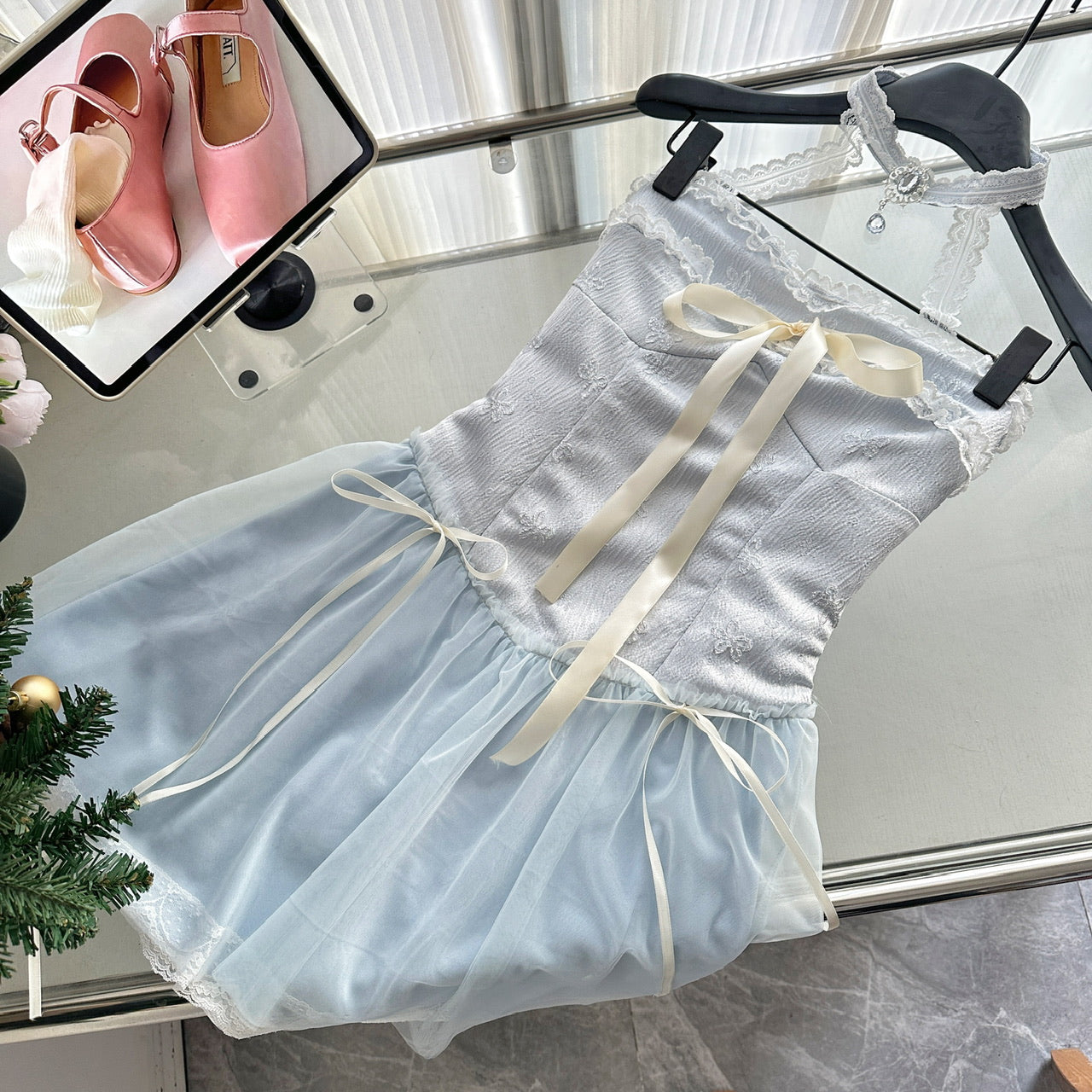 Sexy A line Halter Blue Min Summer Dress Holiday Party Homecoming Dress Birthday Outfits For Teens DP1401