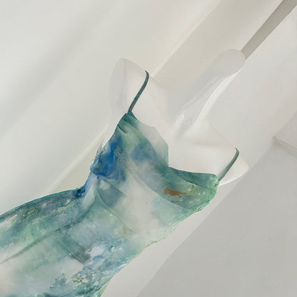 Cute Mermaid Spaghetti Straps Green Long Summer Dress For Women DP0016