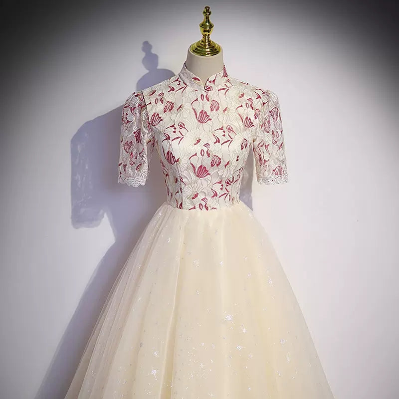 Simple A line Long Tulle Prom Dresses SH230