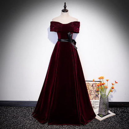 A line Off The Shoulder Velvet Long Prom Dresses SH163