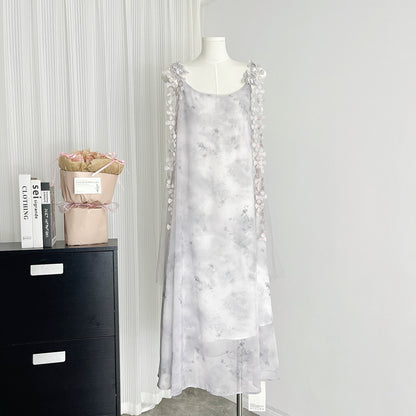 Cute A Line Spaghetti Straps Floral Chiffon Summer Dress Holiday Party Outfits For Girls DP0133