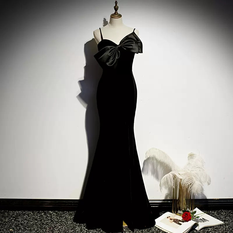 Simple Black Velvet Mermaid Prom Dresses Sexy Evening Dress SH107