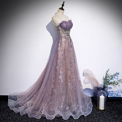 Cute A line Long Sequin Prom Dresses SH053