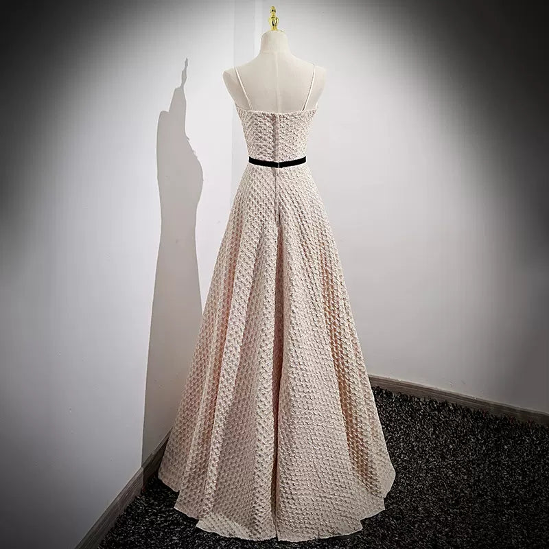 Simple A line Long Lace Prom Dresses SH228