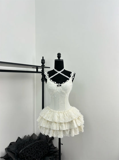Cute Spaghetti Straps Ballet Skirt Ruffles Summer Dress Holiday Party Outfits For Women DP0091