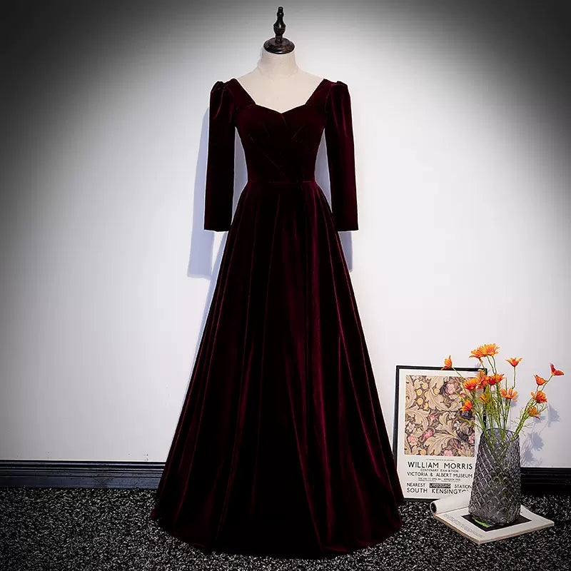 Simple A line Velvet Long Prom Dresses SH221