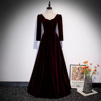 Simple A line Velvet Long Prom Dresses SH221