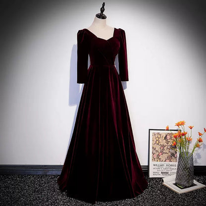 Simple A line Velvet Long Prom Dresses SH221