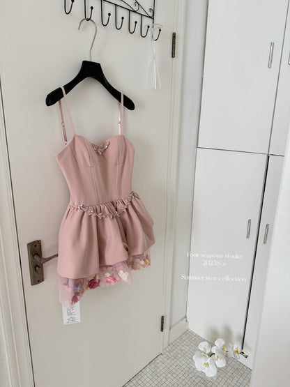 Sexy A line Spaghetti Straps Pink Min Summer Dress Holiday Party Homecoming Dress Birthday Outfits For Teens DP0150