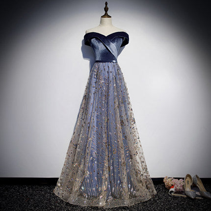 Off The Shoulder Sequin Prom Dresses Sexy Evening Dress SH078