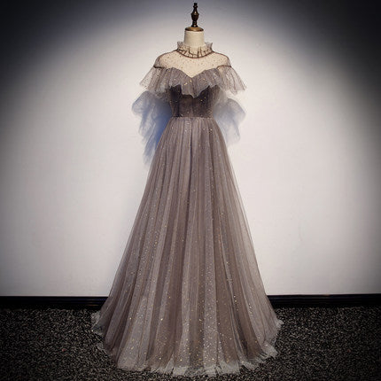 Simple A line Prom Dresses Tulle Evening Dress SH073