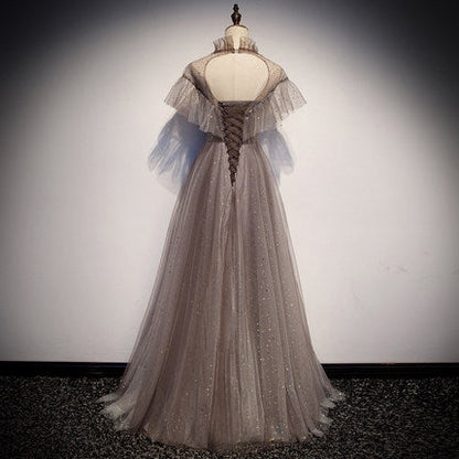 Simple A line Prom Dresses Tulle Evening Dress SH073