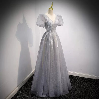 Cute A Line Short Sleeves Prom Dresses Sexy Evening Dress SH086