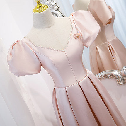 A line Satin Pink Long Prom Dresses SH162
