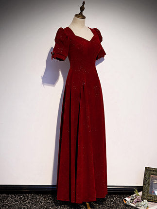 Simple Velvet Prom Dresses Red Bridesmaid Dress SH077