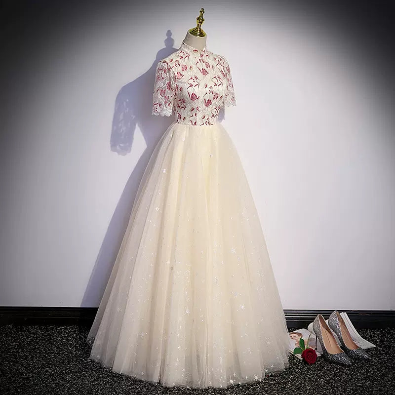Simple A line Long Tulle Prom Dresses SH230