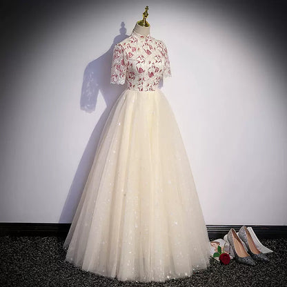 Simple A line Long Tulle Prom Dresses SH230