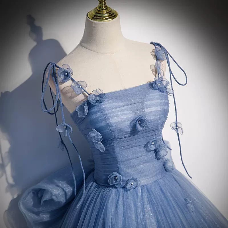 Ball Gown Blue Tulle Long Prom Dresses Sweet 16 Dress SH130