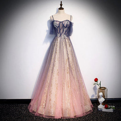 Simple A line Tulle Long Prom Dresses SH212