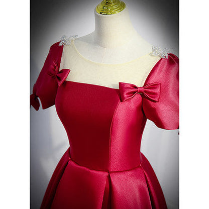 Simple A line Satin Long Prom Dresses SH216