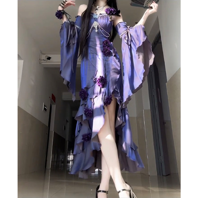 Vintage High Low Spaghetti Straps Grape 16th Birthday Dress Lolita Dress Satin Birthday Outfits W1200