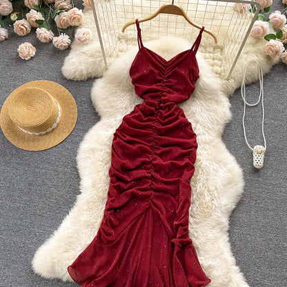 Sexy Spaghetti Straps Red Tight Dress Women Holiday Dress P194