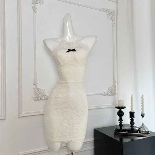 Cute Sheath Halter Neckline Short Lace Summer Dress Holiday Party Outfits For Women DP0123