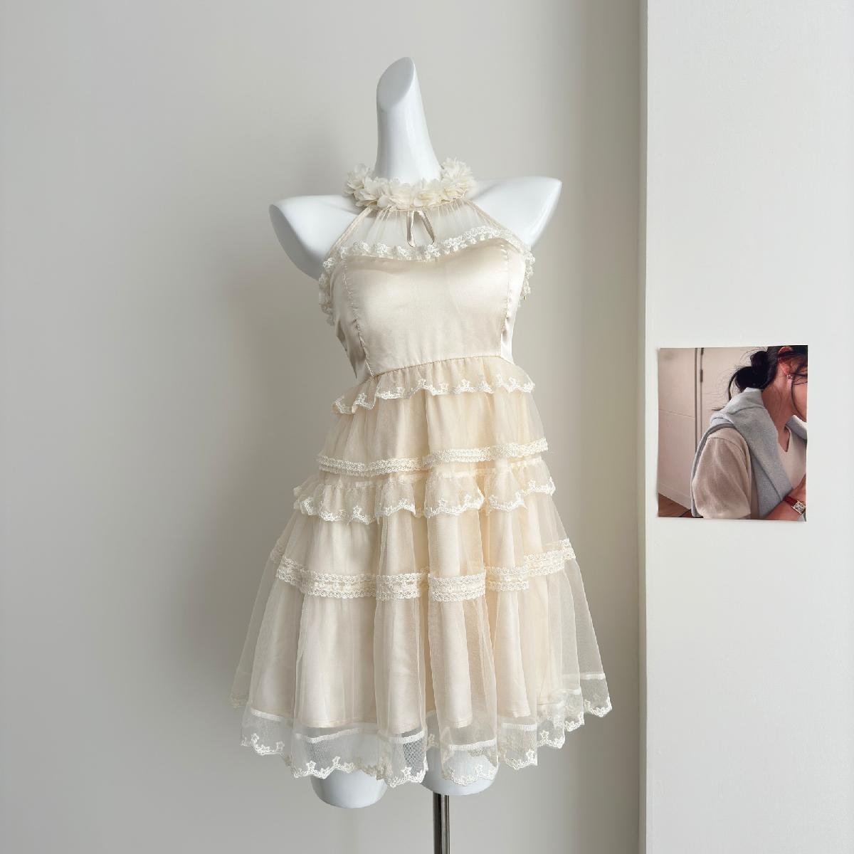 Cute A Line Square Halter Lace Summer Dress Holiday Party Outfits For Girls DP0140