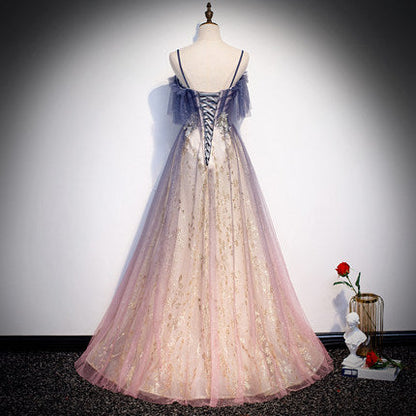 Simple A line Tulle Long Prom Dresses SH212