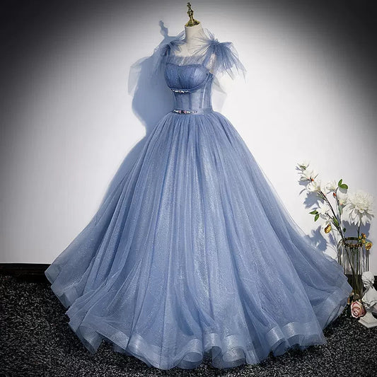 Ball Gown Blue Tulle Long Prom Dresses SH123