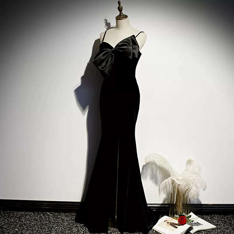 Simple Black Velvet Mermaid Prom Dresses Sexy Evening Dress SH107