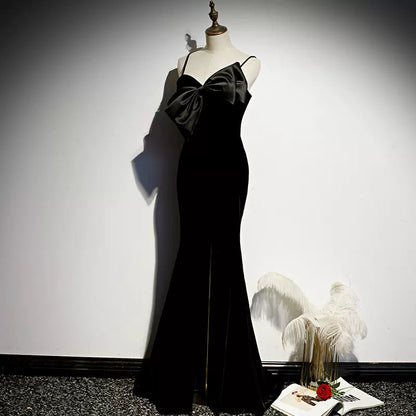 Simple Black Velvet Mermaid Prom Dresses Sexy Evening Dress SH107