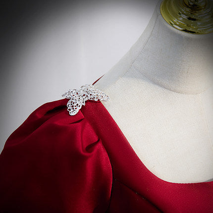 A line Red Short Sleeves Long Prom Dresses SH050