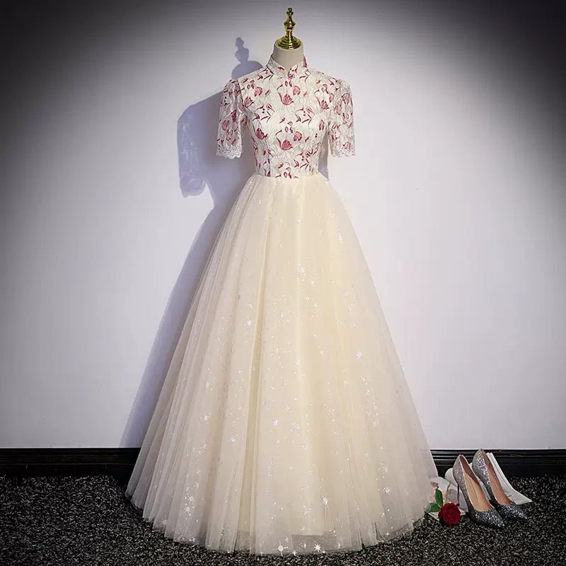 Simple A line Long Tulle Prom Dresses SH230