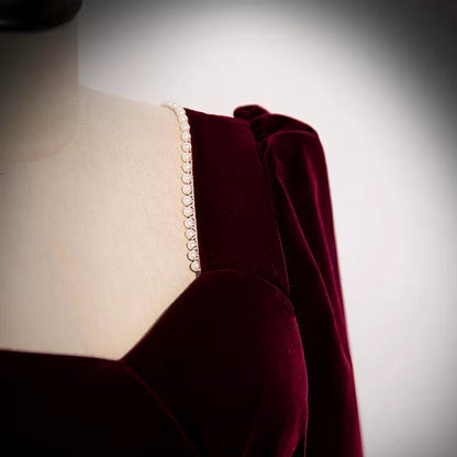 Simple A line Velvet Long Prom Dresses SH221