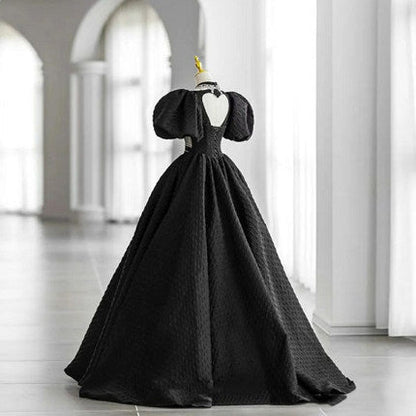 Ball Gown Puffy Sleeves Long Prom Dresses SH054