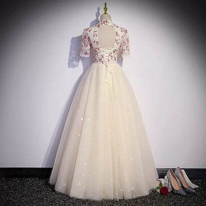 Simple A line Long Tulle Prom Dresses SH230