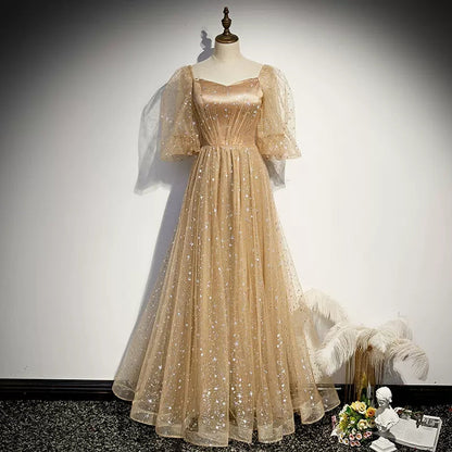 Simple A line Long Tulle Prom Dresses SH234