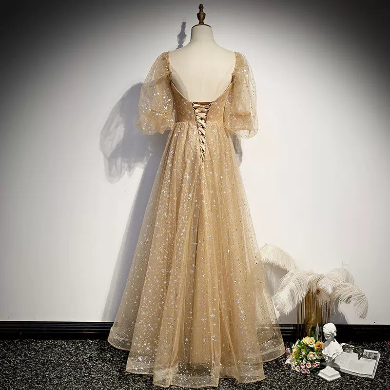 Simple A line Long Tulle Prom Dresses SH234