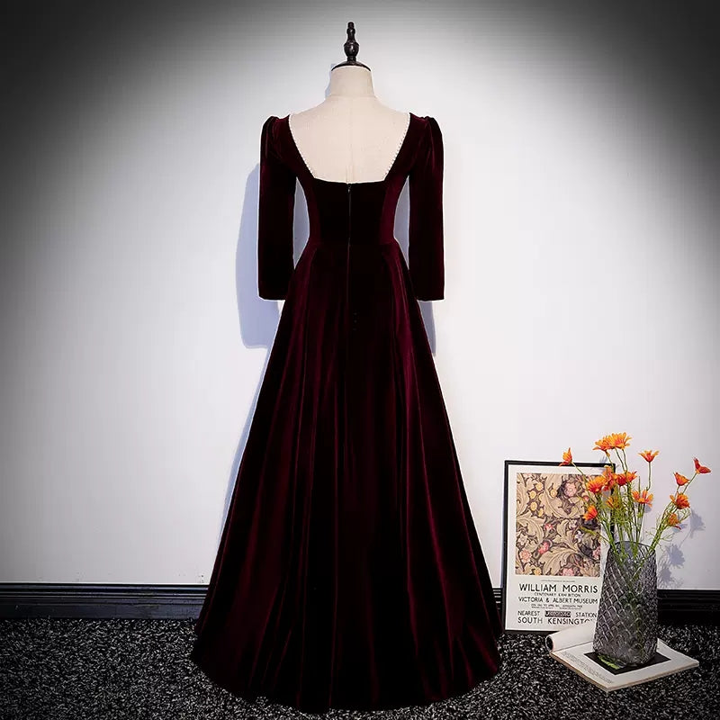 Simple A line Velvet Long Prom Dresses SH221