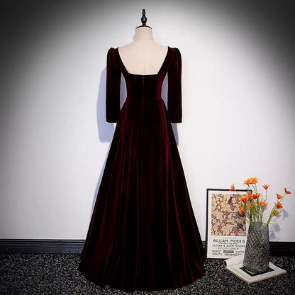 Simple A line Velvet Long Prom Dresses SH221