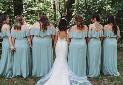 Gentle A Line Off the Shoulder Green Chiffon Bridesmaid Dress Evening Dress SH2795