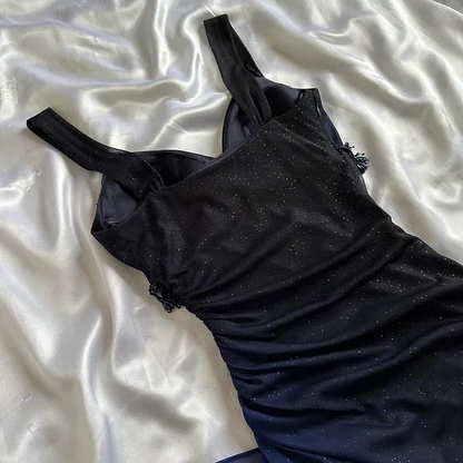 Charming A Line Spaghetti Strap Beaded Navy Blue Ombre Chiffon Party Dress Evening Dress SH2794